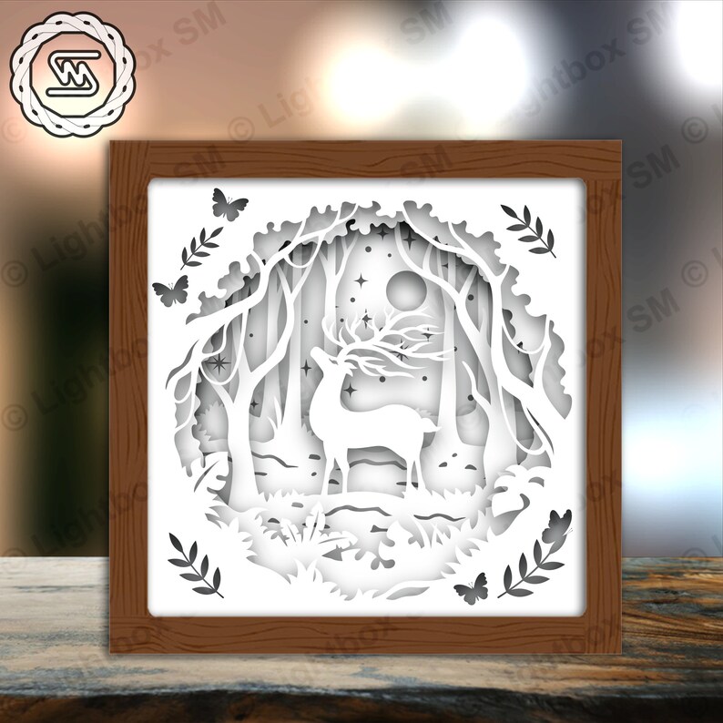Deer Jungle - Paper Cut Light Box Template Files, Shadow Box, 3D ...