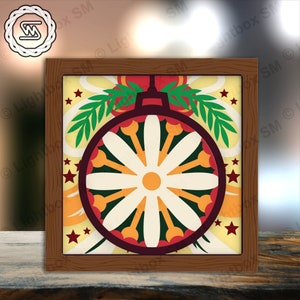 Christmas Baubles 2 Square Paper Cut Light Box Template Files, Shadow Box, 3D Papercut Lightbox Svg File DIY,Cutting Cricut, Shadow Papercut