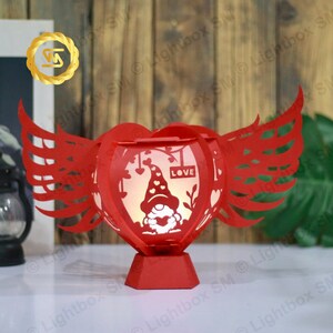 Gnome Valentine Heart Lantern- Paper Cut Light Box Template Files, Valentine, 3D Papercut Lightbox Svg File DIY, Cutting Cricut