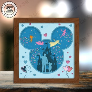 Mickey 100th Anniversary - File modello di scatola luminosa tagliata di carta, Shadow Box, 3D Papercut Lightbox File in formato Svg fai da te, taglio Cricut, Shadow Papercut