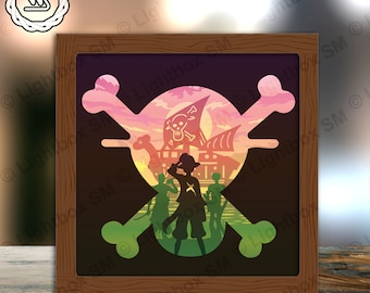 One Piece 4 - Papierschnitt Light Box Vorlagendateien, Schattenbox, 3D Papierschnitt Lightbox SVG-Datei DIY, Schneiden Cricut, Schatten Papierschnitt