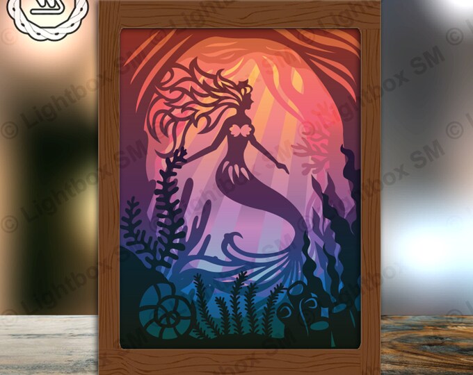 Mermaid Shadow Box SVG PDF PNG Paper Cutting Instant Download Template ...