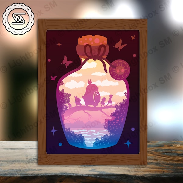 Totoro in Bottles - Paper Cut Light Box Template Files, Shadow Box, 3D Papercut Lightbox Svg File DIY, Cutting Cricut, Shadow Papercut Totoro in Bottles - Paper Cut Light Box Template Files, Shadow Box, 3D Papercut Lightbox Svg File DIY, Cutting Cricut, Shadow Papercut