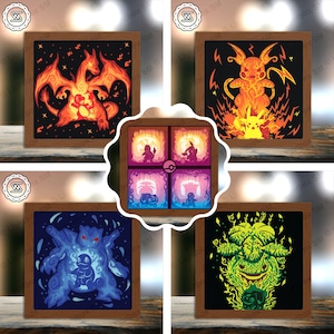 Combo 4 ottieni 1 Lightbox Pokemon ver 2- Paper Cut Light Box Template Files, Shadow Box, 3D Papercut Lightbox Svg File DIY, Cutting Cricut