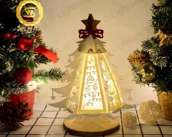 Candles Christmas Pine Lantern - Paper Cut Light Box Template Files, Shadow Box, 3D Papercut Lightbox Svg File DIY, Cutting Cricut