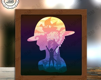 One Piece 7 Paper Cut Light Box Template: DIY Shadow Box (SVG, PDF)