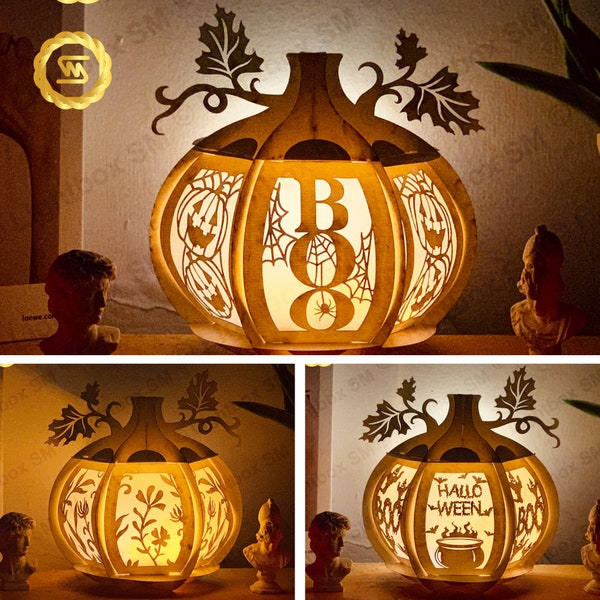 Combo 3 Pumpkin Lantern Template ver 3 - Happy Halloween SVG - Paper Cut - Light Box SVG File - DIY Paper Lanterns