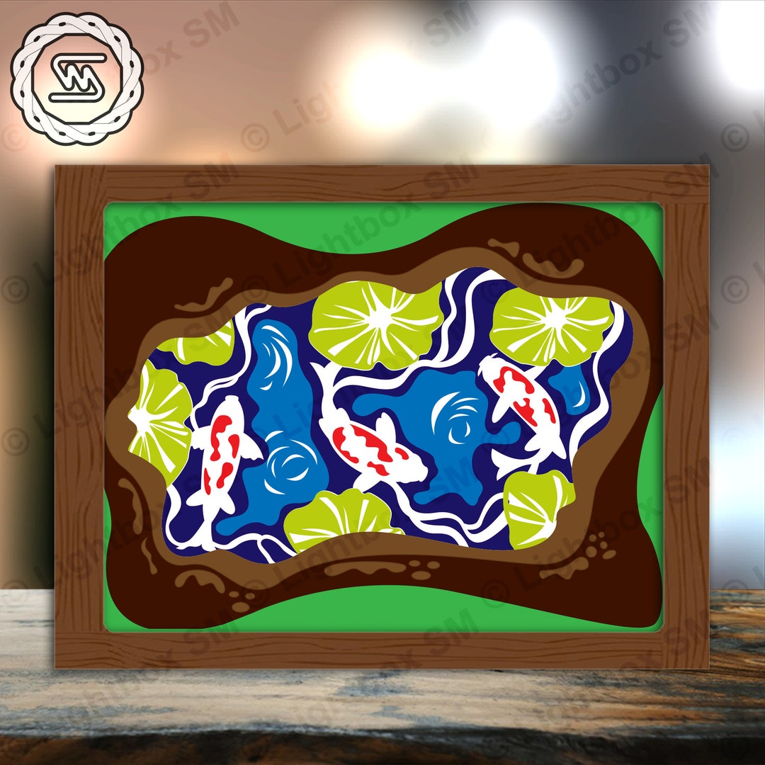 Koi Fish Paper Cut Light Box Template Files, Shadow Box, 3D Papercut ...