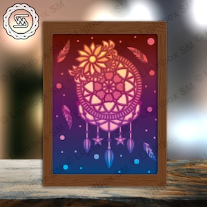 Flower Dreamcatcher Paper Cut Light Box Template Files, 3D Papercut Lightbox Svg File DIY, Cutting Cricut