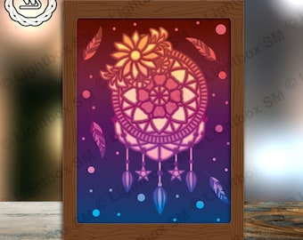 Flower Dreamcatcher Paper Cut Light Box Template Files, 3D Papercut Lightbox Svg File DIY, Cutting Cricut