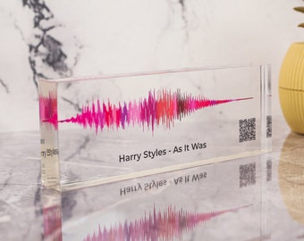 Soundwave Art Stampa personalizzata dell'onda sonora con codice QR Targa per canzone in blocco acrilico
