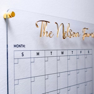 Acrylic Wall Calendar | GOLD MIRROR HEADER | Personalized Family Planner | Dry Erase Board | Dry Erase Acrylic Calendar | 2025 Calendar