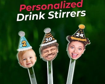 CUSTOM Stir Sticks | DOUBLE-SIDED Print, Vibrant Colors | Wedding Pet Stir Sticks | Birthday Photo Drink Stirrers | Custom Party Decorations