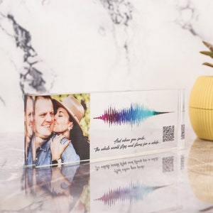Soundwave Art CUSTOM Sound Wave Print with QR CODE Acrylic Block Song Plaque, Personalized Gift