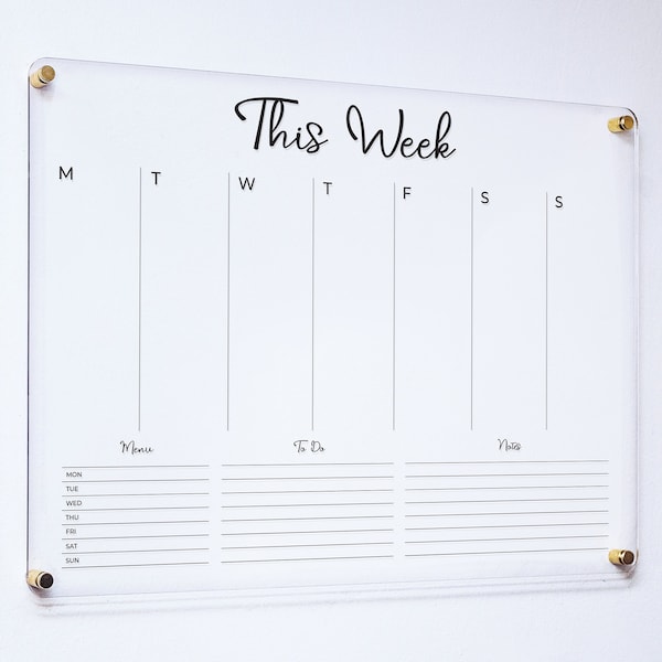 Weekly Planner | Dry Erase Calendar | Command Center| Acrylic Calendar | For Weekly Scheduling and Wall Decor