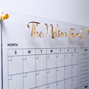 Family Planner 3D GOLD Acrylic Calendar Personalized Monthly Dry Erase Board Wall Calendar With Marker