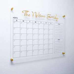 Acrylic Calendar | 3D GOLD | Family Planner | Acrylic Calendar | Personalized Monthly Dry Erase Board Wall Calendar With Marker