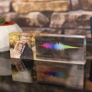 Soundwave Art CUSTOM Sound Wave Print with QR CODE Acrylic Block Song Plaque