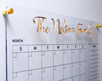 Family Planner 3D GOLD Acrylic Calendar Personalized Monthly Dry Erase Board Wall Calendar With Marker