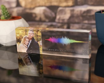 Soundwave Art Stampa personalizzata dell'onda sonora con codice QR Targa per canzone in blocco acrilico