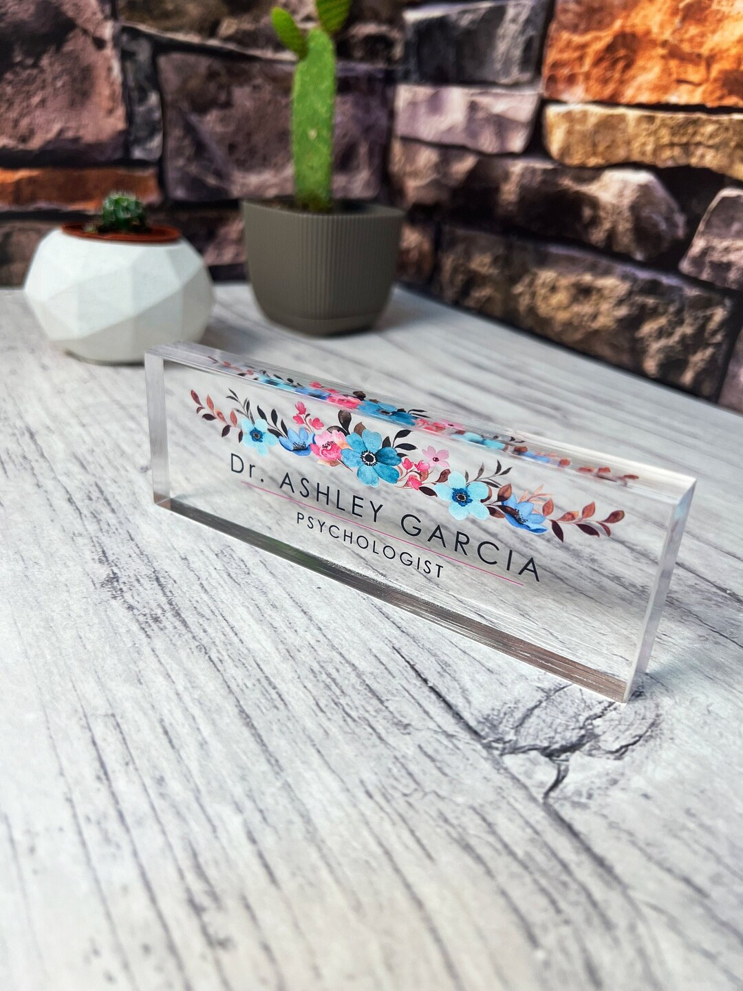 Personalized Acrylic Desk Name Plate CUSTOM Print on Clear Acrylic