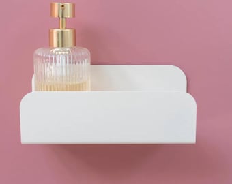 Duschablage, Badezimmerablage im Landhausstil, schwimmende Ablagen, minimalistisch, industriell, Alternative zum Duschkorb, mattes Metall,