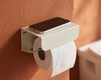 Toilet paper holder with aluminum shelf | Toilet paper roll holder |  toilet paper dispenser | White