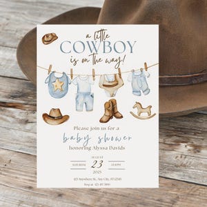 A Little Cowboy Is On the Way - Baby Shower Card Template | Printabe & Editable