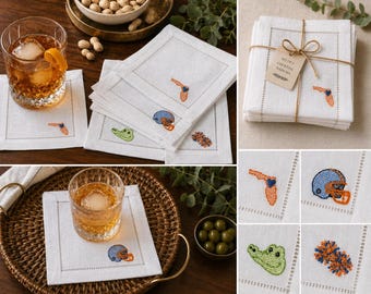 Florida Embroidered Cocktail Napkins - Set of 4 | Sports Bar Cart Decor | Hostess Gift