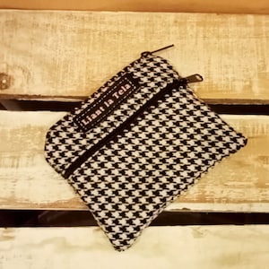 Bolsa de tecido, bolsa de tecido estampado houndstooth, bolsa com zíper, bolsa carteira, carteira de tecido