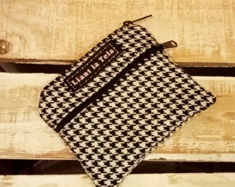 Fabric purse, houndstooth printed fabric purse, zipper purse, wallet purse, fabric wallet