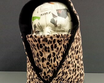hooded neck, animal print hooded neck, fleece lined hood, balaclava, hooded scarf