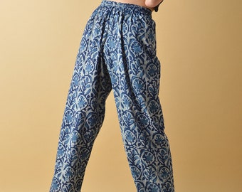 Jala Trousers Indigo Block Print Cropped Pants