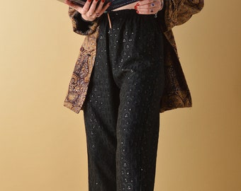 Bowie Trousers Black Embroidered Sequin Cropped Pants