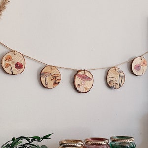 Mushroom Bunting Garland Nature Aesthetic Boho Home Wall Decor | Rustic Homeware Kitchen Bedroom Garden Decoration Banner | Handmade Gift