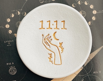 1111 Celestial Ring Dish : Handmade Clay Jewellery Bowl | Spiritual Keepsake Accessory Holder