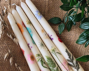 Pressed Flower Taper Candles, Botanical Home, Wedding, Dinner table, Altar Decor