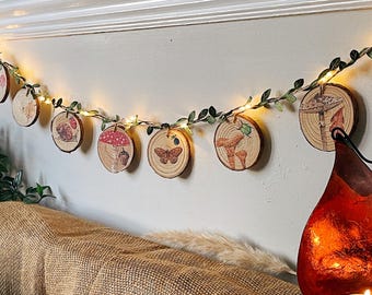 Woodland Bunting Garland: Rustic Boho Home Decor with Fairy Lights