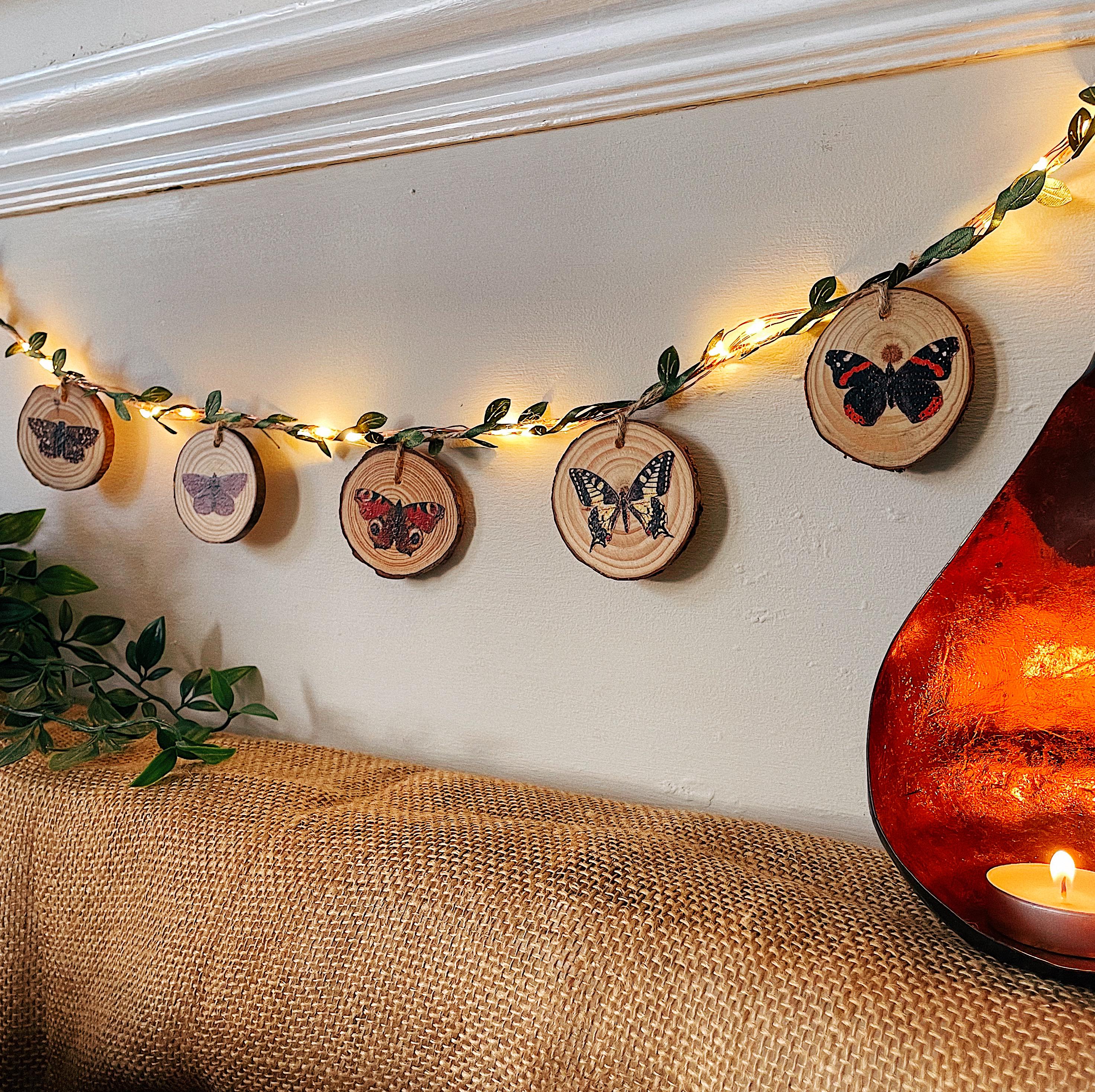 Butterfly Bunting Nature Aesthetic Boho Hippy Home Wall Decor Garland | Rustic Homeware Kitchen Bedroom Garden Dorm Decor Womens Gift