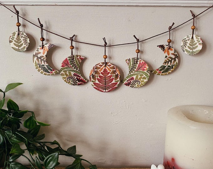 Handmade Fern Moon Cycle Garland | Floral Celestial Boho Wall Decor | Van Life
