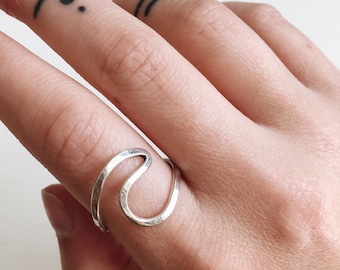 Handmade Sterling Silver Band Wave Ring | Boho Hippy Jewellery | Gift for Her Everyday Minimalist Adjustable Ring Birthday Womens Gift