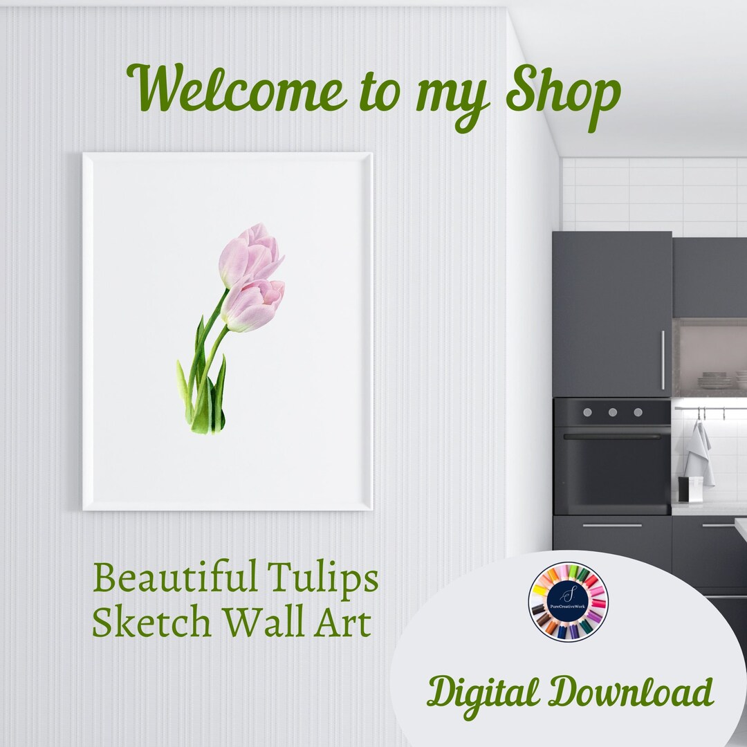 Watercolor Pink Tulips Wall Frame Art JPG HQ Image for Digital - Etsy