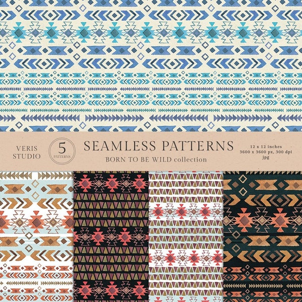Boho Seamless Patterns - Ethnic Textile Fabric Digital Paper - Scrapbook - Background - Printable Set - Watercolor Prints Children Clothing