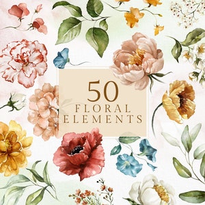 Einzelne Elemente Aquarell Rosa Rot Blush Grün Blumenset Blumenstrauß Hochzeitseinladung Blumenblätter Clipart PNG gelb blau Eukalyptus