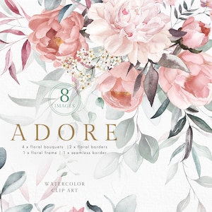 Aquarell Pink Blush Weiß Grün Eukalyptus Bouquet Bordüre Rahmen Rose Pfingstrose Blume Hochzeit Einladung floral Clipart png digitales Grün
