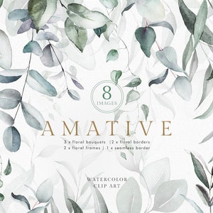 Watercolor Green eucalyptus olive mint branch bouquet border frame wedding invitation floral clipart png digital greenery leaves summer art