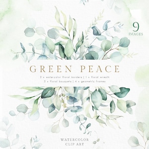 Acquerello verde oro eucalipto cornice geometrica bouquet bordo ghirlanda invito a nozze clipart floreale vintage PNG dipinto a mano digitale