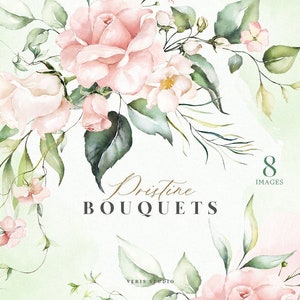 Aquarelle pêche rose fard à joues vert eucalyptus bouquet fleurs faire-part de mariage floral clipart png papier numérique feuilles modèle rose blanc