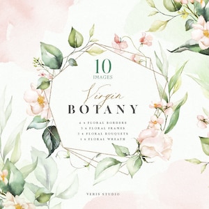 Aquarela pêssego rosa blush verde branco ouro buquê geométrico moldura flores convite de casamento clipart floral png modelo de folhas digitais