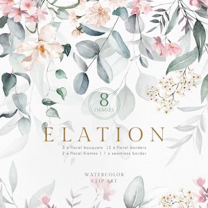Aquarell Pink Blush Weiß Grün Eukalyptus Bouquet Bordüre Rahmen Rose Pfingstrose Blume Hochzeit Einladung floral Clipart png digitales Grün